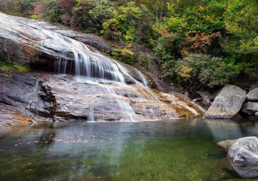 Blue Ridge Mountains Waterfall — best weekend getaways USA Waterfall in the Blue Ridge Mountains surrounded by autumn foliage. — best weekend getaways USA