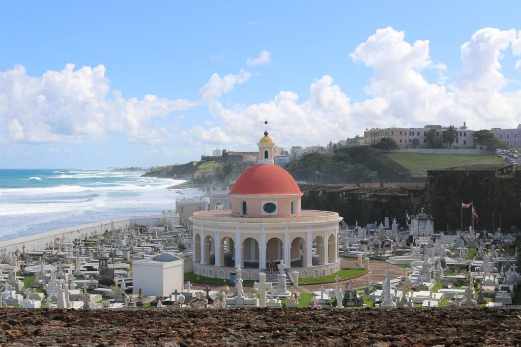 Cemetery in Puerto Rico — secret places in the USA Cemetery with a round building and ocean view in Puerto Rico, a hidden gem in the USA. — secret places in the USA