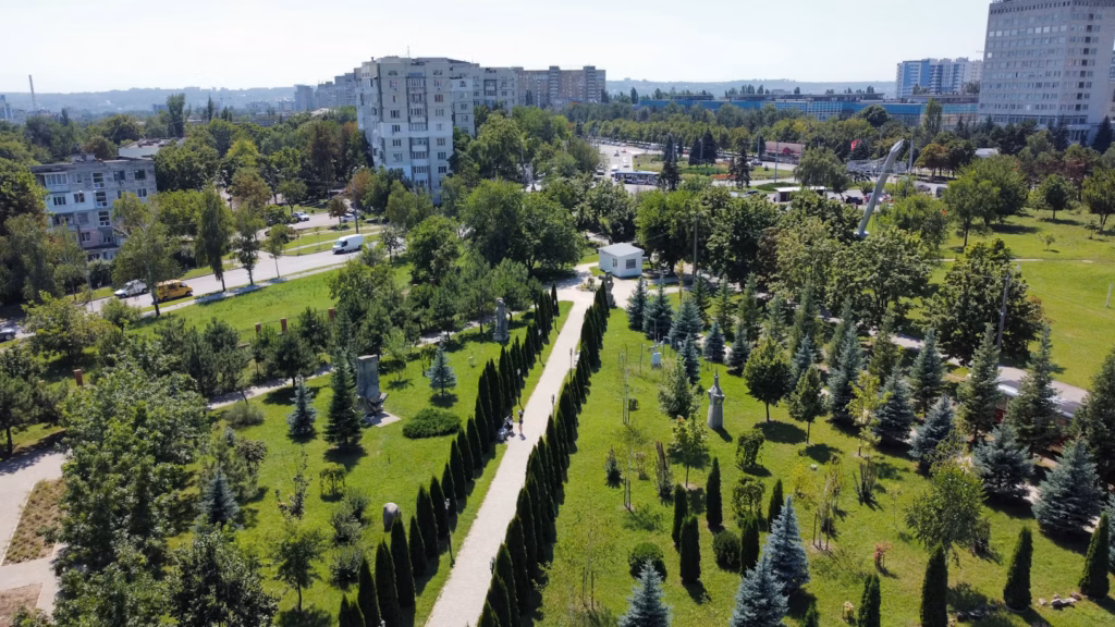 Chișinău Park in Moldova — underrated countries to visit Aerial view of a green park in Chișinău, Moldova with trees and pathways. — underrated countries to visit