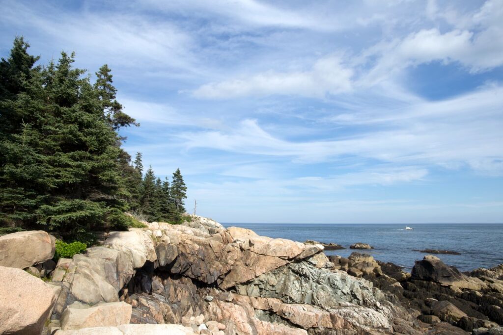 Coastal View in Acadia National Park — beautiful places in America to visit Scenic coastal view with rocky shore and pine trees in Acadia National Park, Maine. — beautiful places in America to visit
