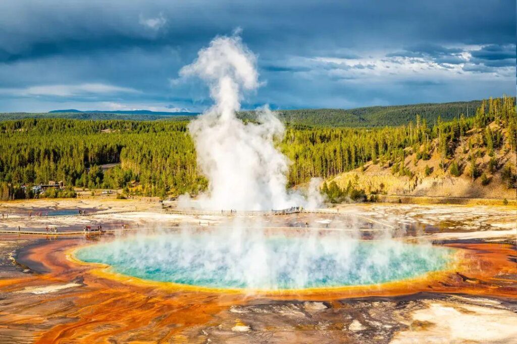 Grand Prismatic Spring, Yellowstone — unique travel destinations in the USA Grand Prismatic Spring in Yellowstone National Park, showcasing vibrant colors and — unique travel destinations in the USA