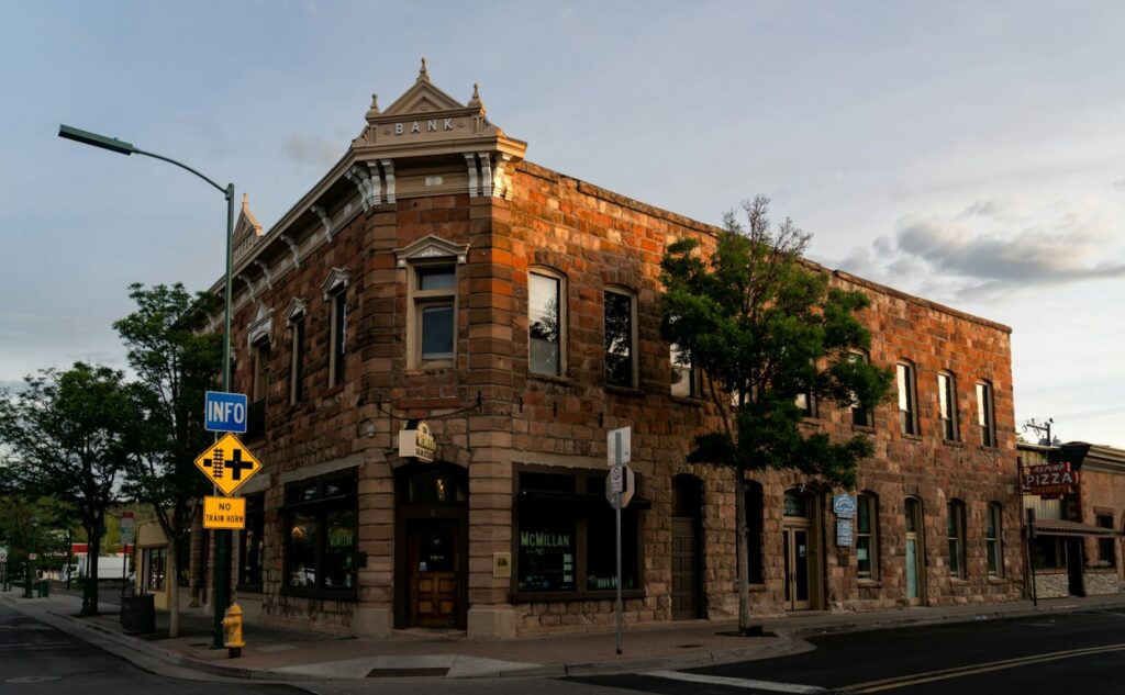 Historic Flagstaff Building — Sedona to Grand Canyon drive stops Historic brick building in Flagstaff, Arizona — Sedona to Grand Canyon drive stops