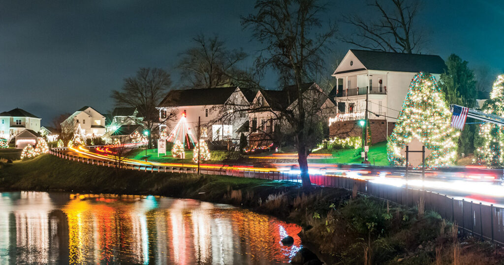 McAdenville Christmas Lights — Christmas towns in the USA Christmas lights illuminating homes and trees in McAdenville, North Carolina. — Christmas towns in the USA