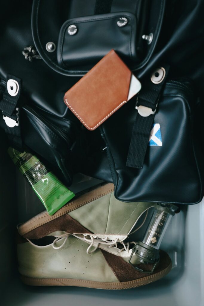 Travel Packing Essentials: Shoes — carry-on packing essentials Comfortable multipurpose travel shoes packed for a trip. — carry-on packing essentials