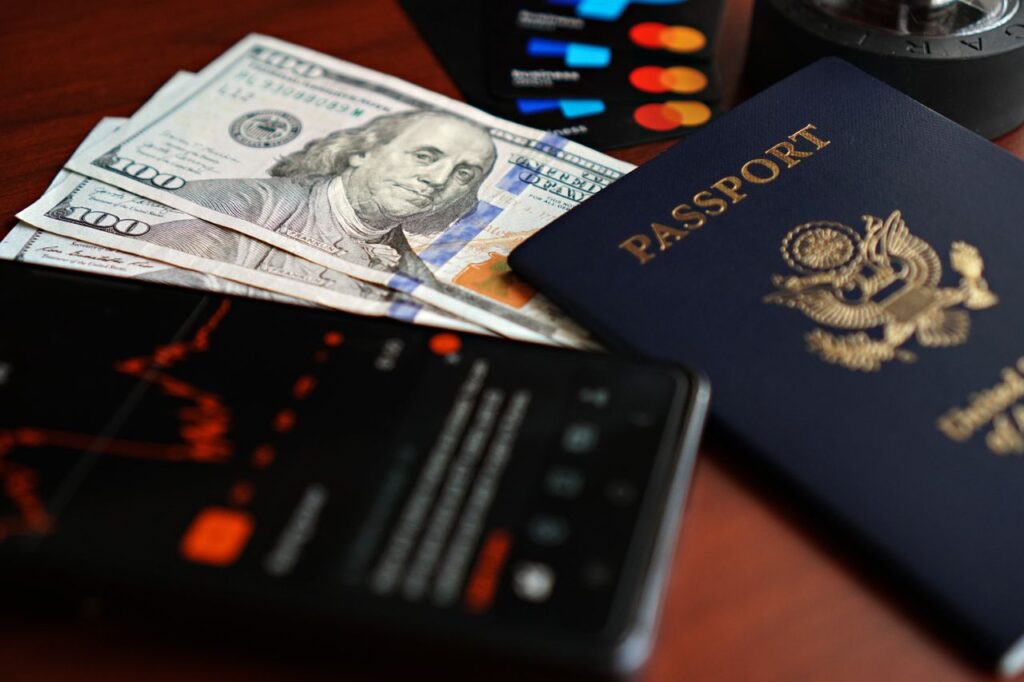 Travel Essentials Checklist Items Travel essentials checklist items including cash, passport, and bank cards.