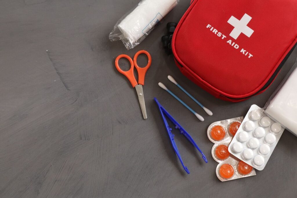 First Aid Kit Essentials — 7-day alaska cruise packing list First aid kit with scissors, cotton swabs, and medication for travel health needs. — 7-day alaska cruise packing list